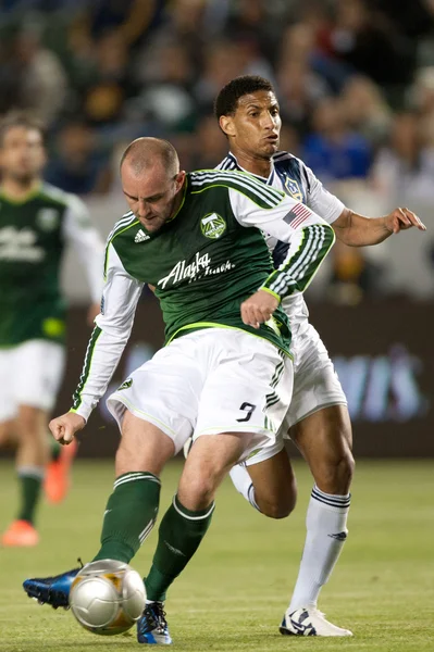 Kris Boyd and Sean Franklin in action during the Major League Soccer game — Stock Photo, Image