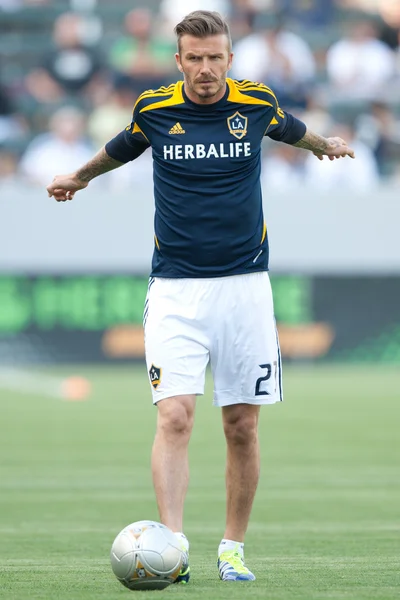 David Beckham warms up before the MLS game — Stock Photo, Image