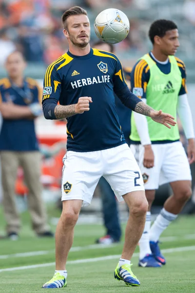 David Beckham aquece antes do jogo da MLS — Fotografia de Stock