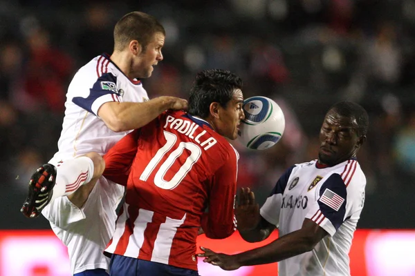 Chris Wingert, Jesus Padilla and Jean Alexandre fight for the ball during the game — Stock Photo, Image