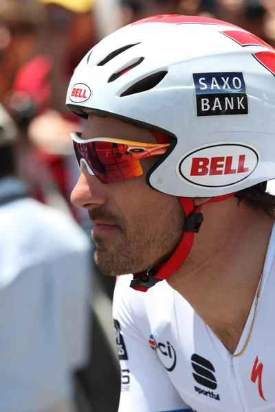 Fabian cancellara blir redo att rida hans tempolopp genom ut downtown los angeles — Stockfoto