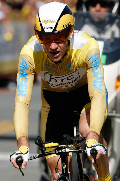 Michael Rogers rides his time trial throughout downtown Los Angeles — Stock Photo, Image