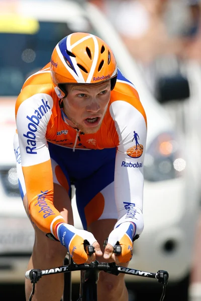 Lars Boom rides the time trial throughout downtown Los Angeles — Stock Photo, Image