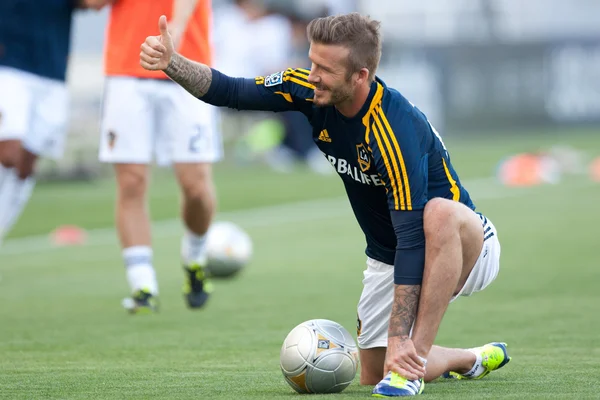 David Beckham se calienta antes del partido MLS Imágenes de stock libres de derechos