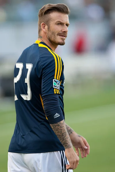 David Beckham se calienta antes del partido MLS Imagen de archivo