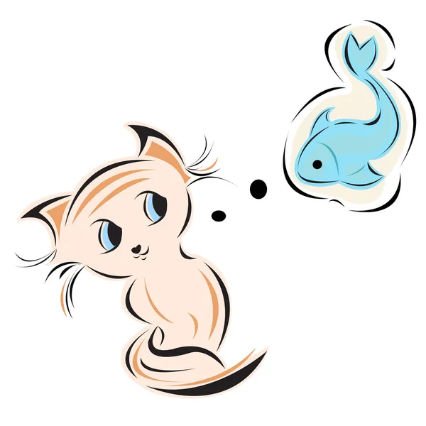 แมวและปลา — ภาพเวกเตอร์สต็อก