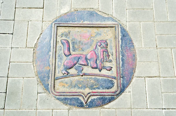 Decorative hatch with the coat of arms of Irkutsk — 스톡 사진