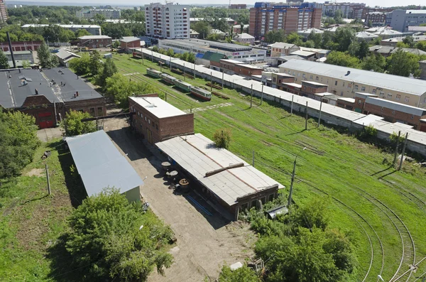 Bovenaanzicht van de tram-park. Irkoetsk — Stockfoto