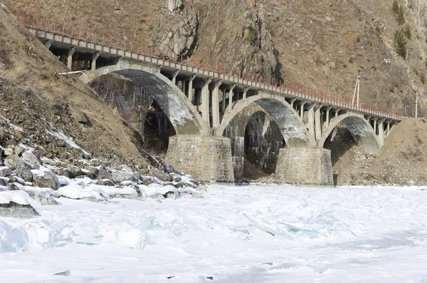 Viaduct on the section of Circum-Baikal Railway Old Angasolka village — Stock Photo, Image