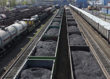 Demiryolu yük tren istasyonunda. Irkutsk bölgesi