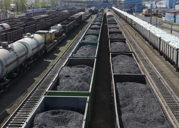 Railway freight trains at the station. Irkutsk region