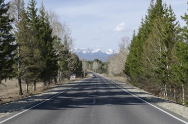Sayan dağlara giden asfalt yol
