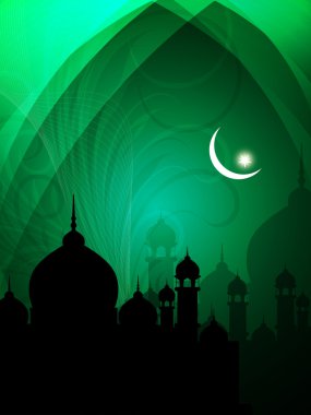 cami ile yeşil renkli ruhani eid arka plan.