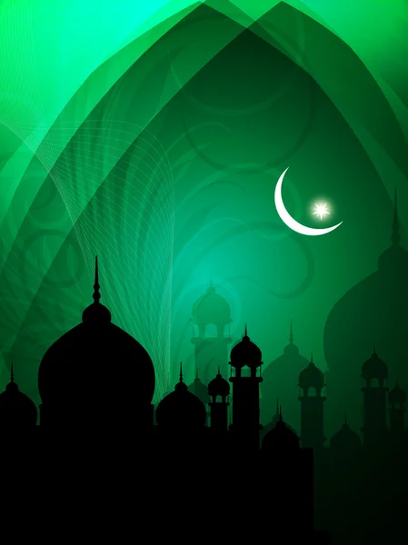 Abstract spiritual eid background in green color with mosque. — Stock Vector