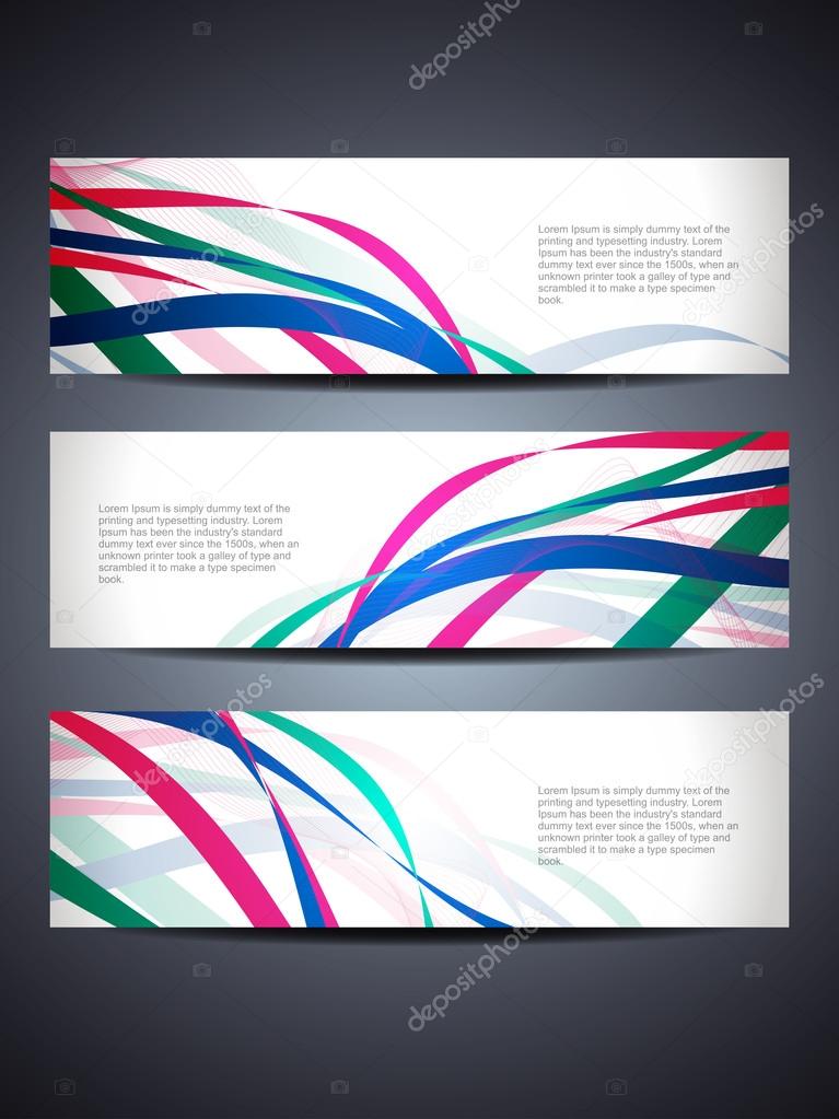 Set of abstract vector web header/banner designs in wave style.