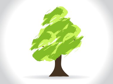 soyut modern el çekilmiş yeşil ağaç.