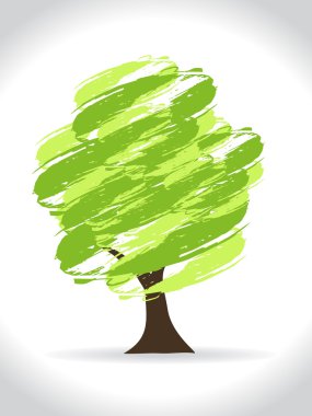 soyut modern el çekilmiş yeşil ağaç.