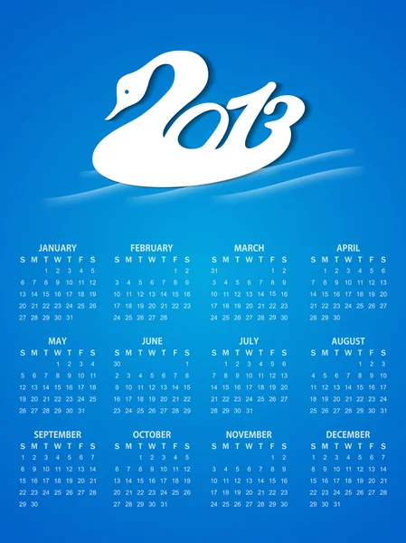 Desain kalender yang indah dengan warna biru dengan desain artistik 2013 dengan gaya bebek . - Stok Vektor