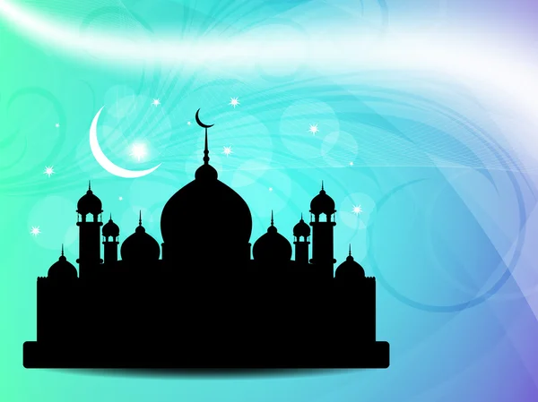 Ontwerp van de achtergrond van de religieuze eid met moskee. — Stockvector