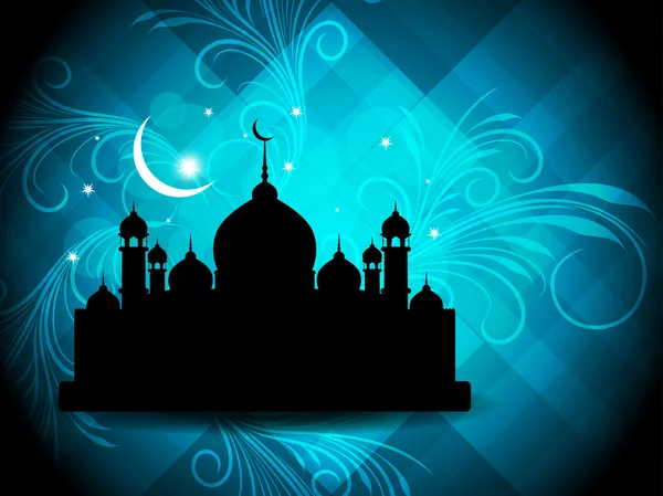 Religious eid background design with mosque. — Stock Vector