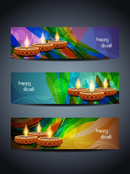 Set van elegante religieuze vector website header ontwerpen voor diwali. — Stockvector