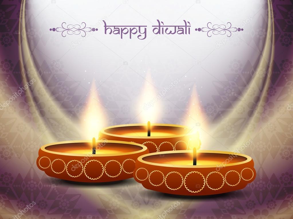 Artistic religious background design for diwali festival with beautiful lamps.