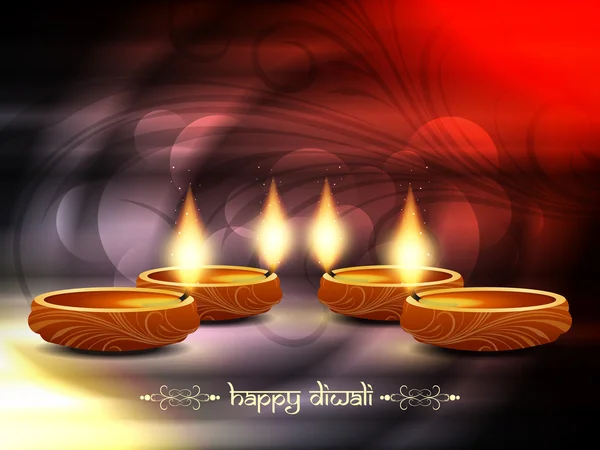 Artistic religious background design for diwali festival with beautiful lamps. — Stock Vector