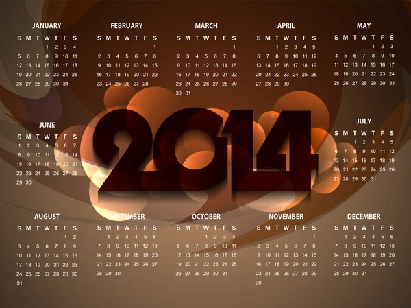 Beautiful calender design for new year 2014. — Stock Vector