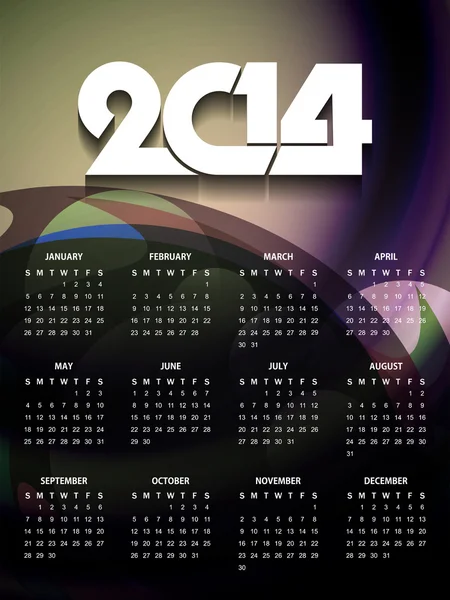 Beautiful calender design for new year 2014. — Stock Vector