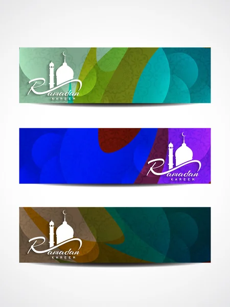 Reihe farbenfroher, eleganter Header-Designs für Ramadan. — Stockvektor