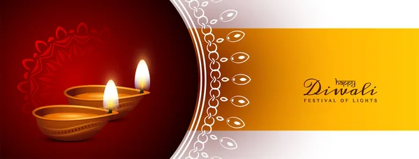 Elegante Feliz Diwali Festival Religioso Celebração Banner Design Vector — Vetor de Stock