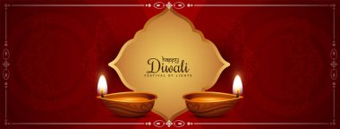 Mutlu Diwali festivalleri kırmızı renkli pankart tasarım vektörü