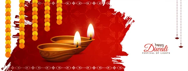 Design Banner Festival Happy Diwali Bonito Com Vetor Diya — Vetor de Stock