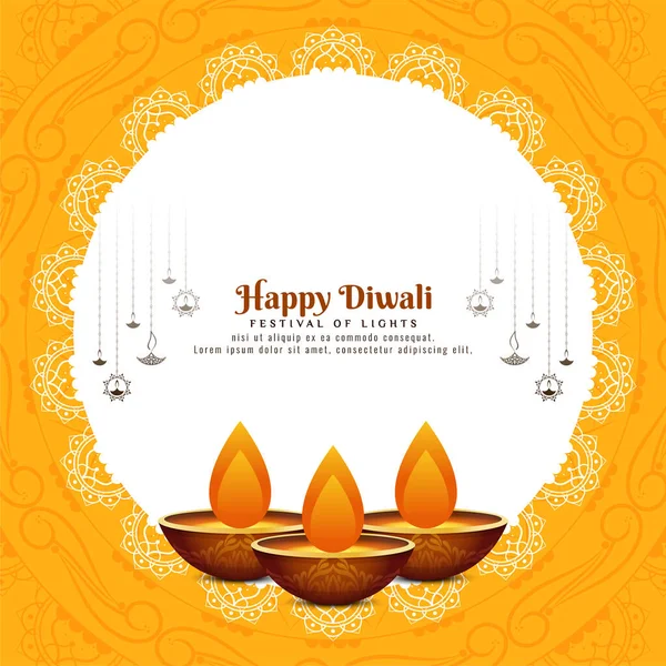Happy Diwali Fesztivál Fényes Sárga Háttér Lámpák Vektor — Stock Vector