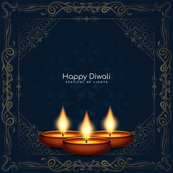 Happy Diwali Vallási Fesztivál Dekoratív Keret Háttér Tervezés Vektor — Stock Vector