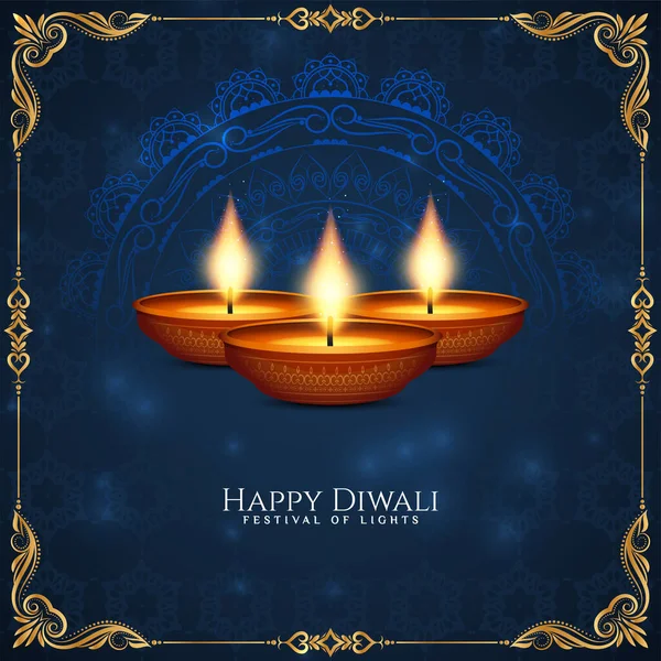 Happy Diwali Festival Greeting Decorative Blue Background Vector — Stock Vector