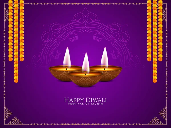 Happy Diwali Festival Decorative Violet Color Background Design Vector — Stock Vector