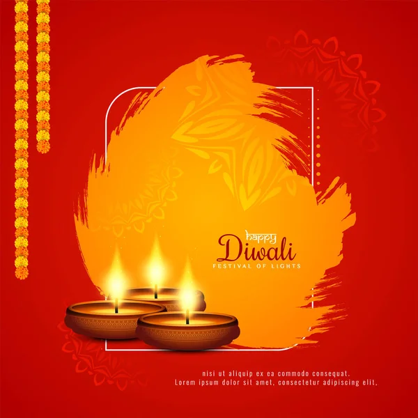 Color Rojo Feliz Diwali Festival Indio Saludo Vector Fondo — Archivo Imágenes Vectoriales