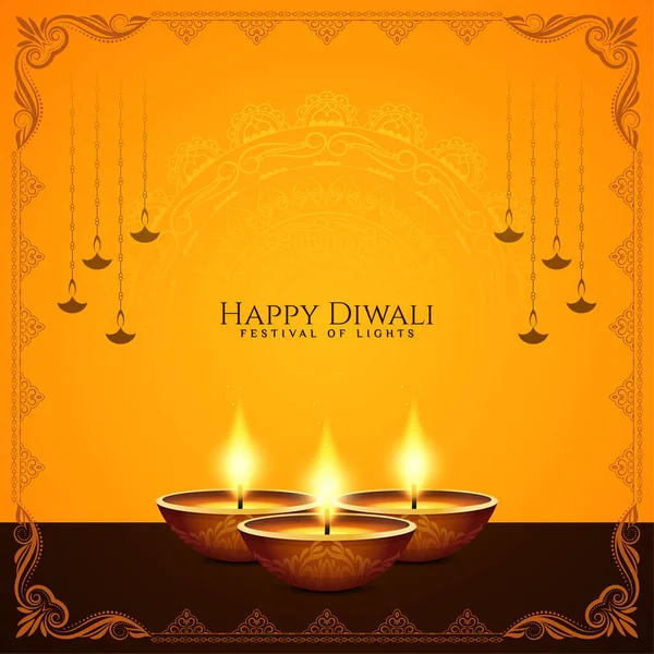 Happy Diwali Festival Elegant Frame Background Lamps Vector — Stock Vector