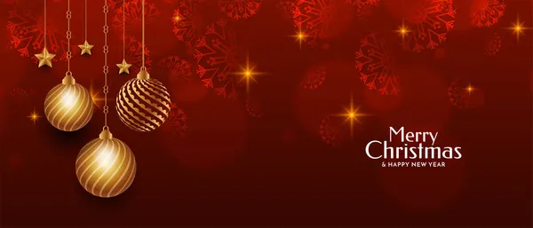 メリークリスマス祭りクリスマスボール赤い色のバナーベクトル — ストックベクタ