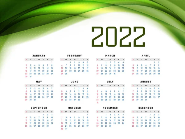 Groene Golf Modern Nieuwjaar 2022 Kalender Ontwerp Vector — Stockvector