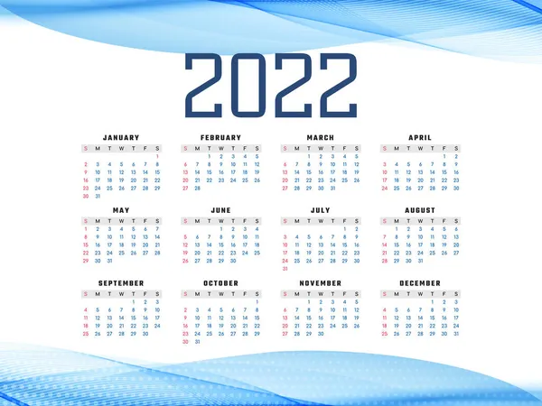 Stylová Modrá Vlna Nový Rok 2022 Kalendář Design Vektor — Stockový vektor