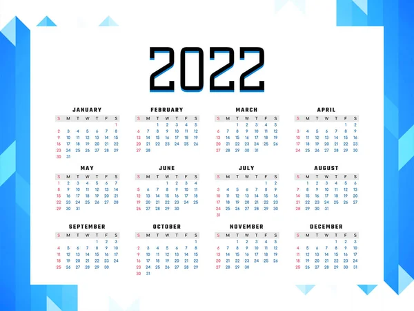 Nový Rok 2022 Kalendář Moderní Design Vektor — Stockový vektor