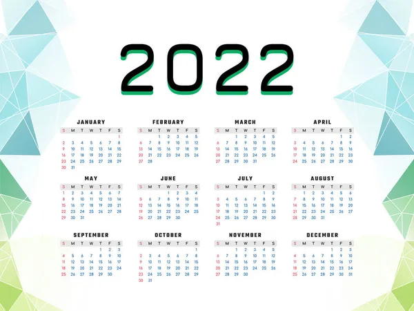 Nový Rok 2022 Barevné Geometrický Kalendář Design Vektor — Stockový vektor
