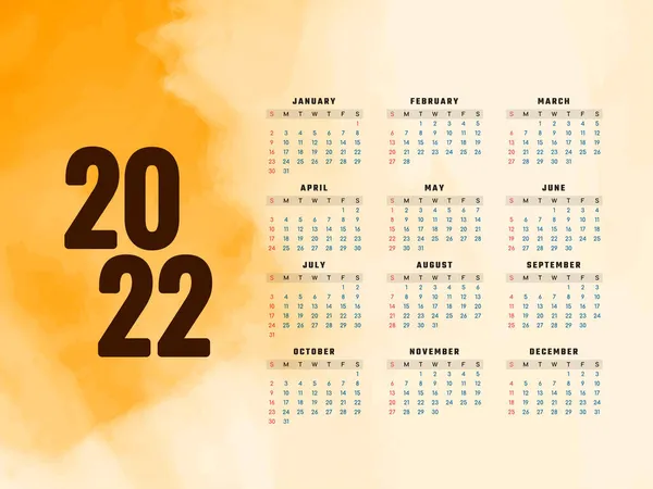 Neues Jahr 2022 Kalender Aquarell Design Vektor — Stockvektor