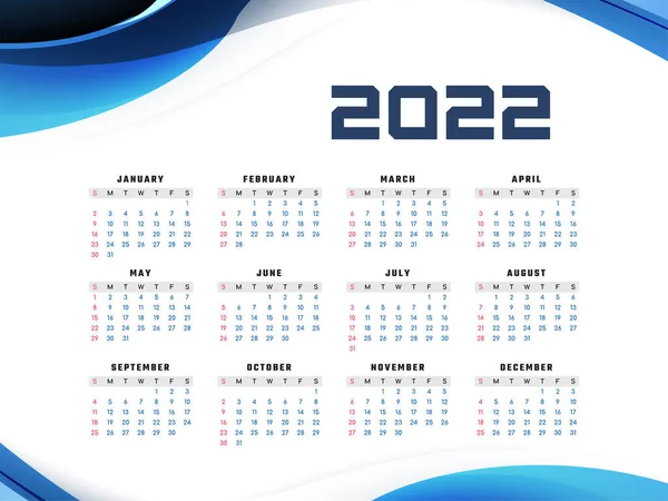 Decoratieve Blauwe Golf Nieuwjaar 2022 Kalender Ontwerp Vector — Stockvector