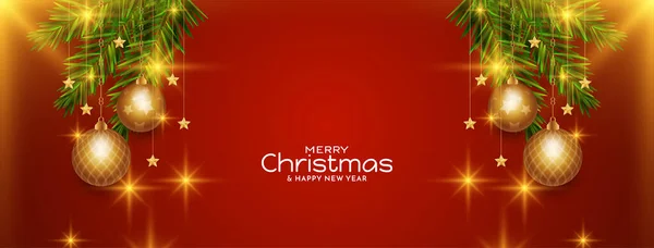 Merry Christmas Festival Red Banner Christmas Elements Vector — Stock Vector