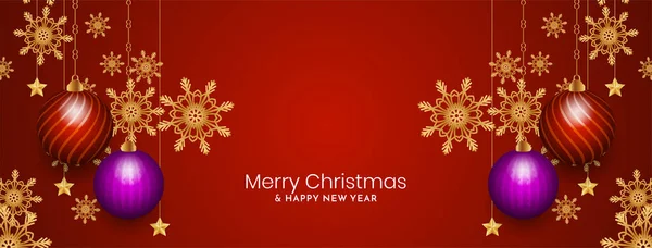 メリークリスマスフェスティバル装飾赤いバナーデザインベクトル — ストックベクタ