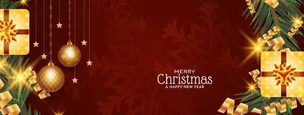 Red Color Merry Christmas Festival Banner Illustration Vector — Stock Vector