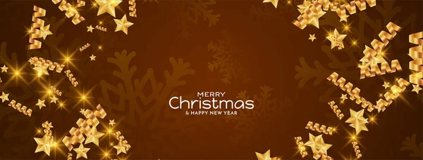 Merry Christmas Banner Glossy Golden Christmas Elements Vector — Stock Vector